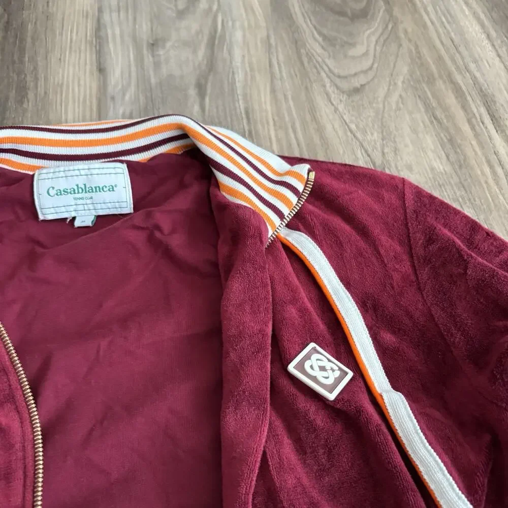 Casablanca Tennis Club Velour Racing Track Jacket Burgundy Men’s Size Small READ